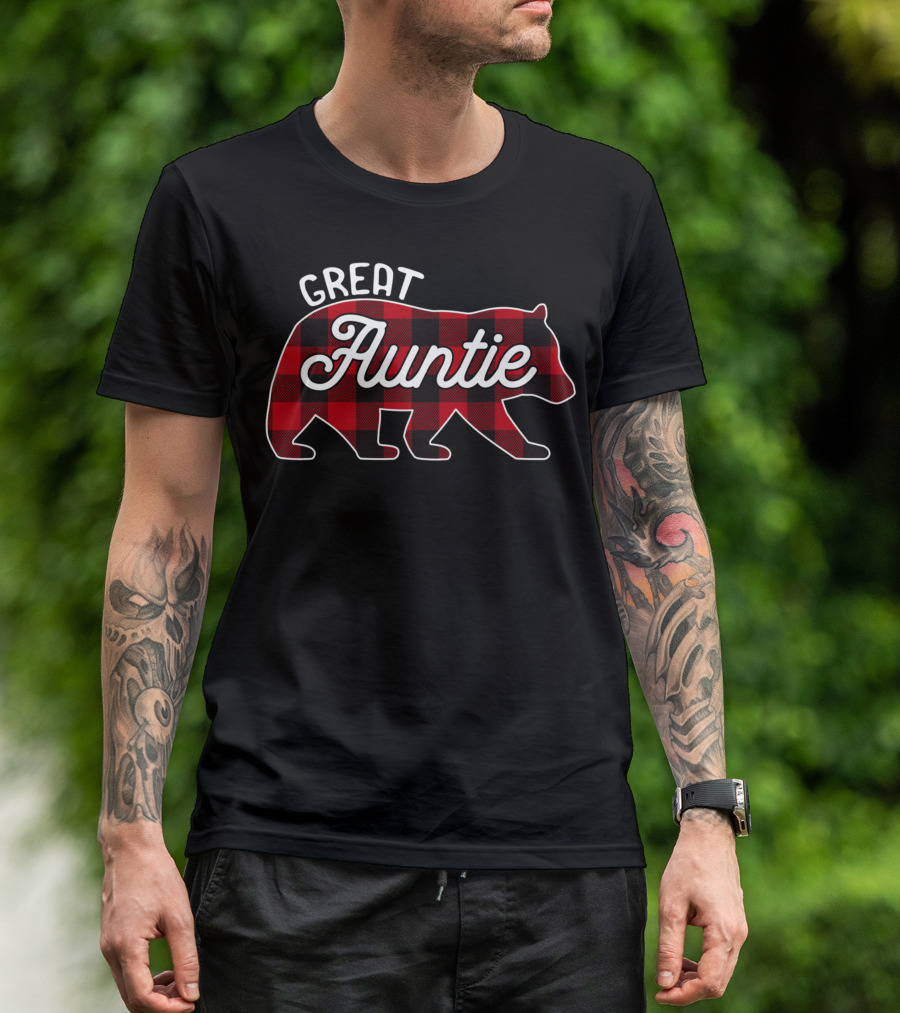 Great Auntie Bear Red Buffalo Plaid T-Shirt