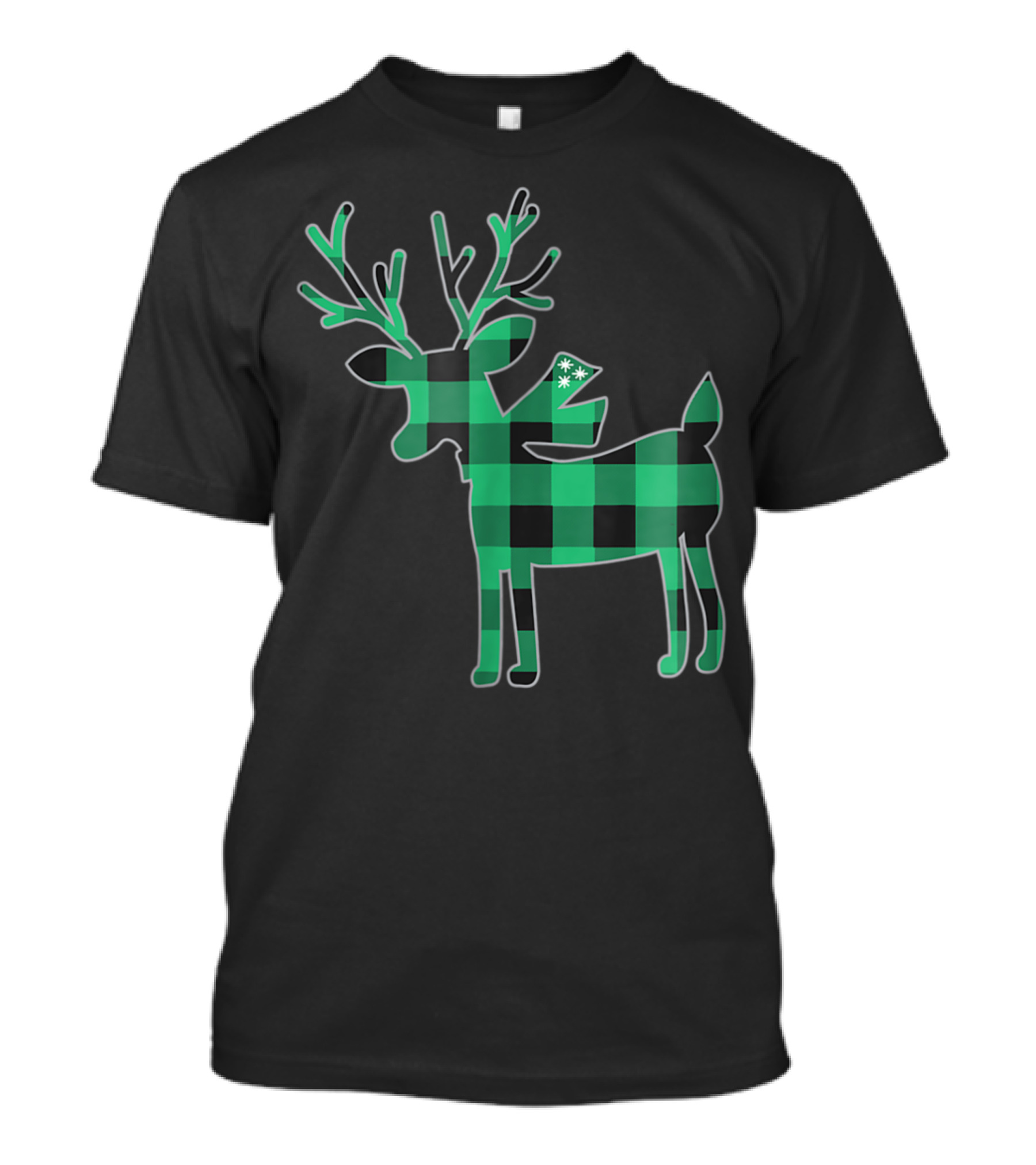 Green Buffalo Plaid Reindeer With Snowflakes Family Matching T-Shirt