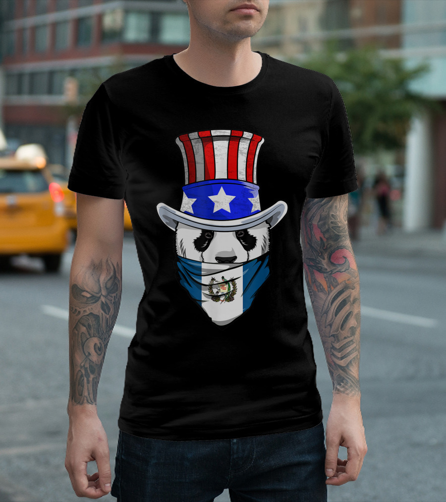 Panda Bear Wearing Patriotic Hat With Guatemala Flag Bandana T-Shirt