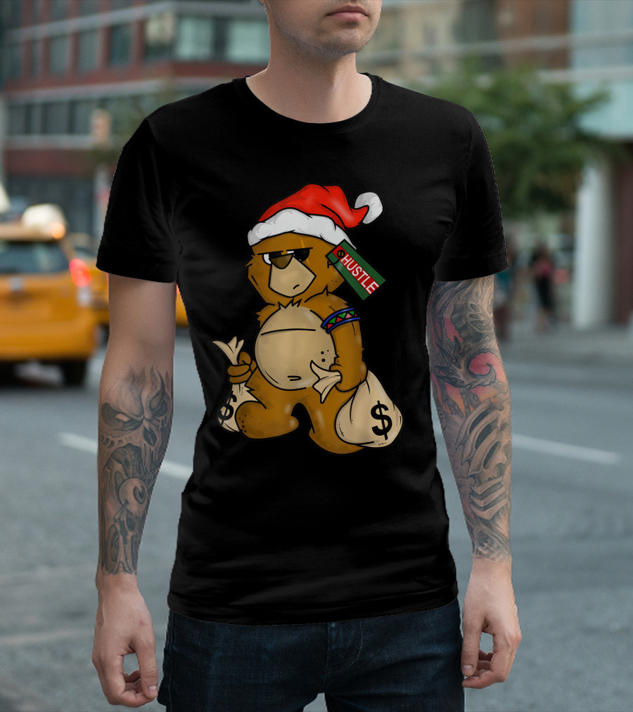 Hip Hop Teddy Bear Santa Hustle Money Bags Christmas T-Shirt