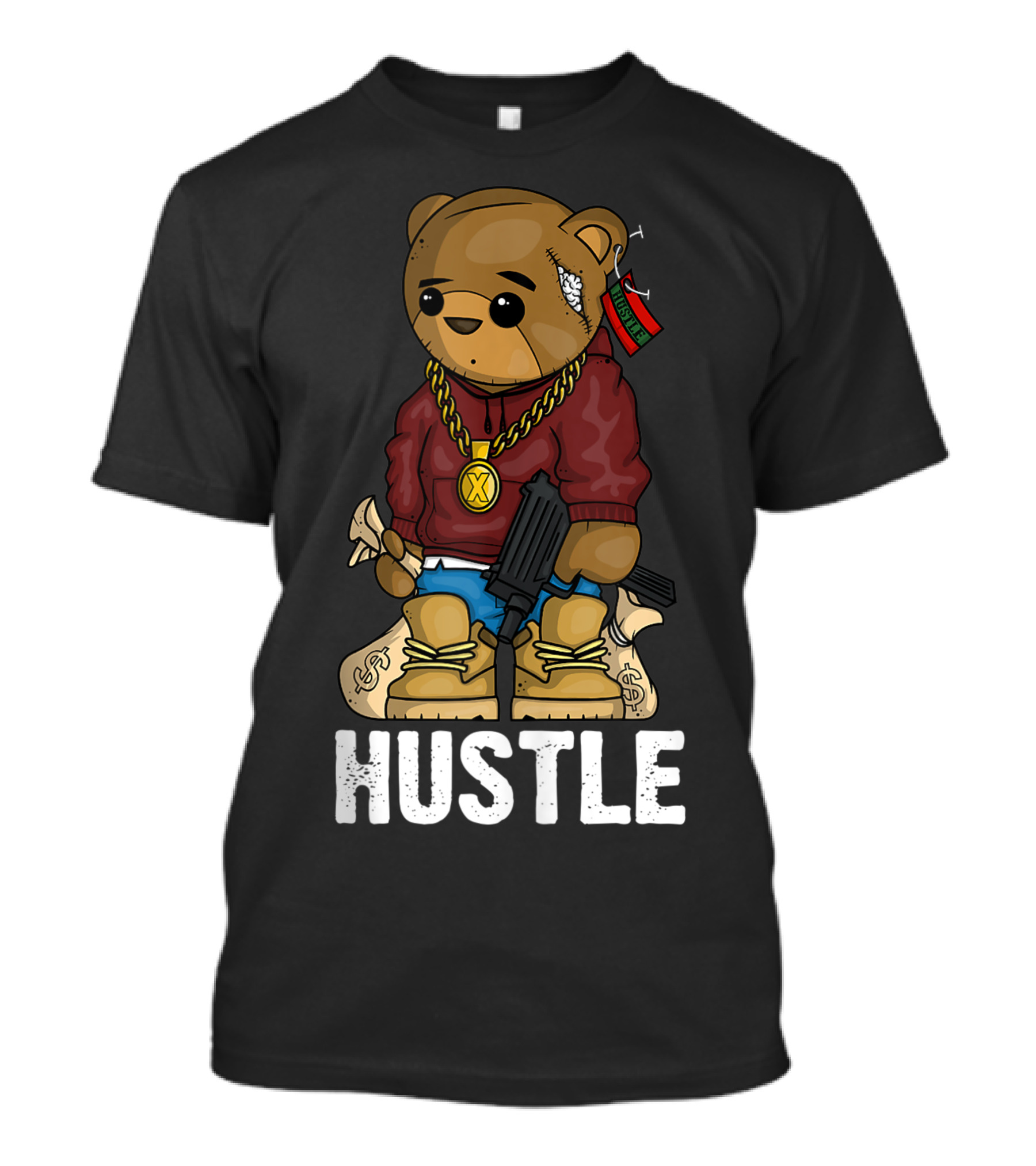 Hustle Teddy Bear Gun Get Money Rap Music Lover Hip Hop T-Shirt