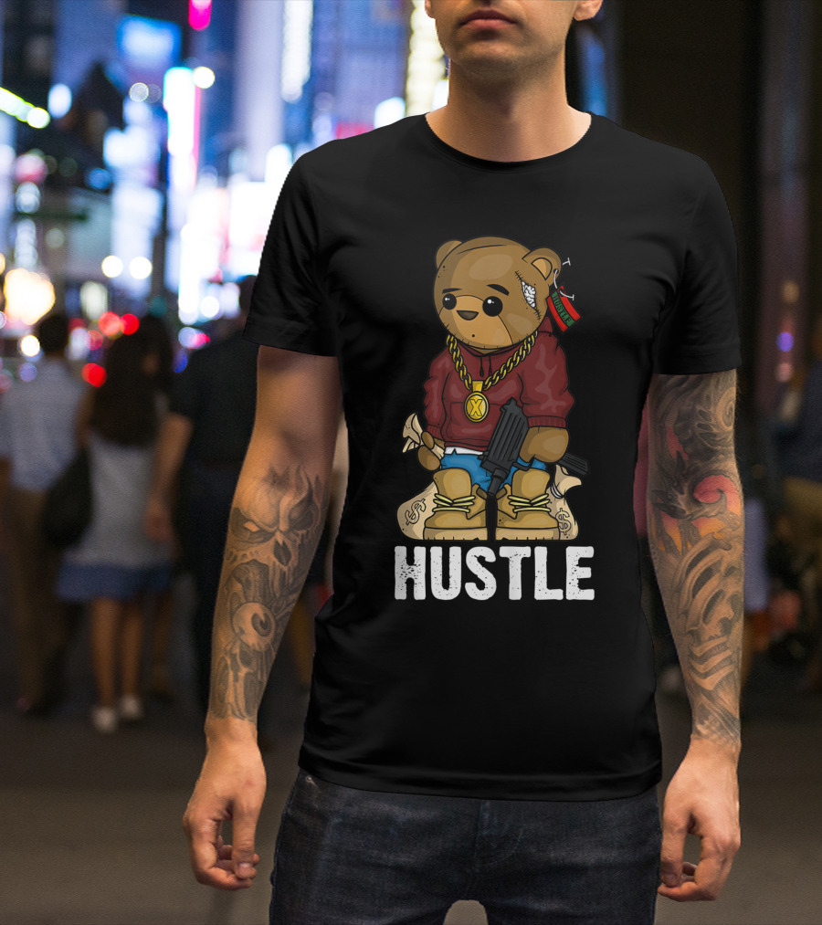 Hustle Teddy Bear Gun Get Money Rap Music Lover Hip Hop T-Shirt