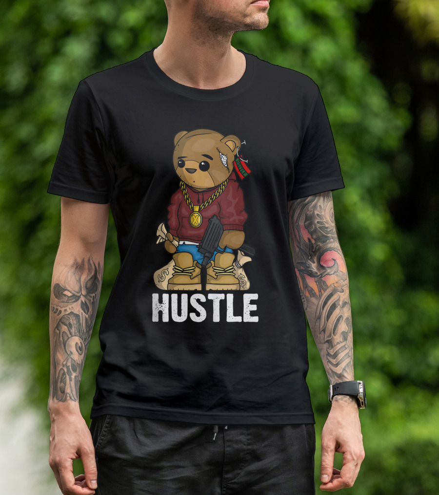 Hustle Teddy Bear Gun Get Money Rap Music Lover Hip Hop T-Shirt