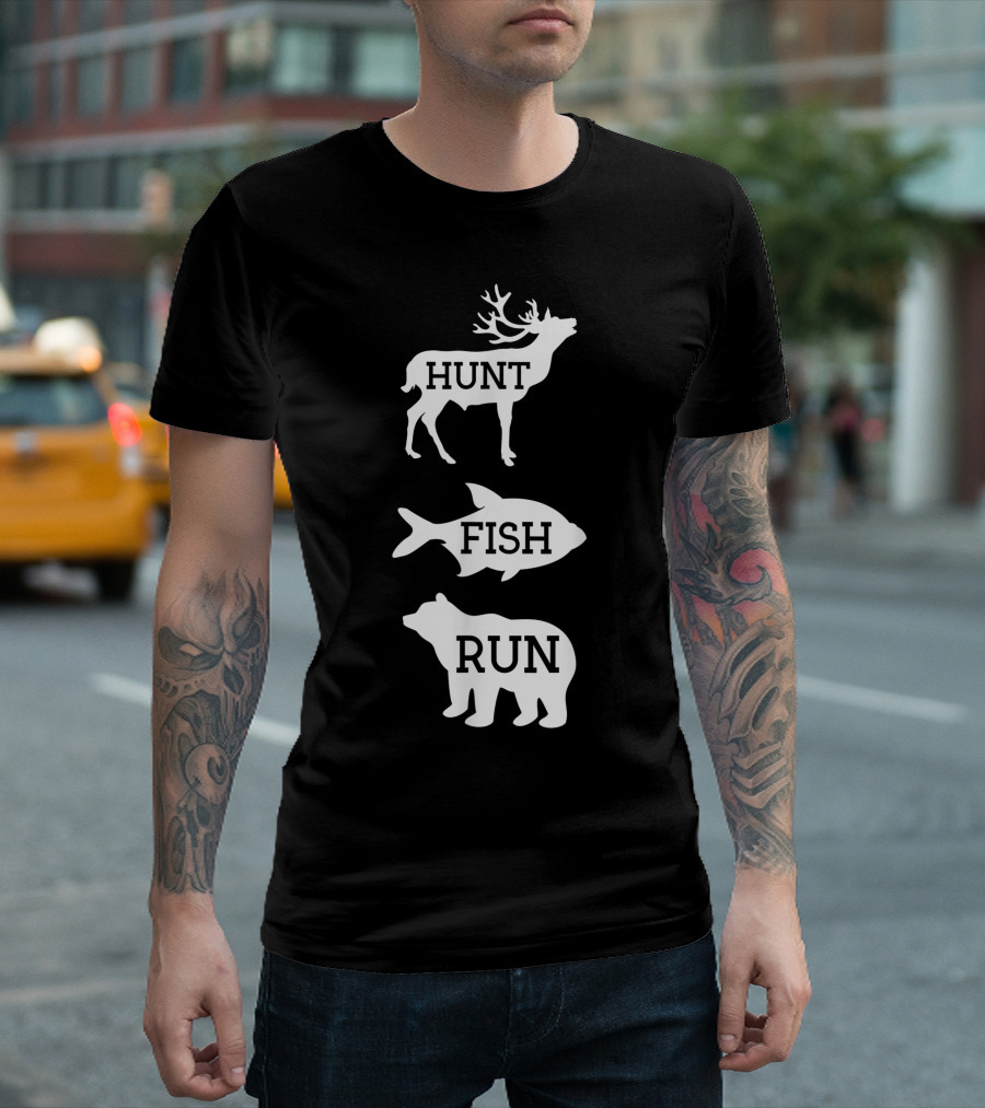 Hunt Fish Run Stag Bear Animal T-Shirt