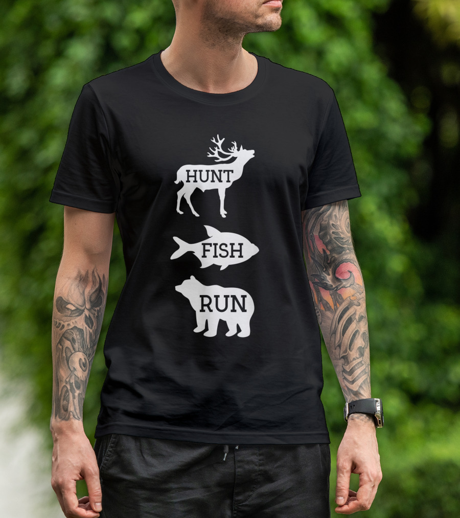 Hunt Fish Run Stag Bear Animal T-Shirt