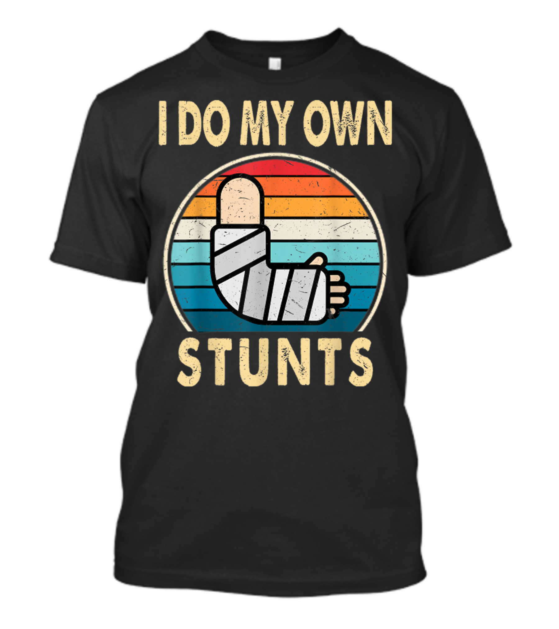 I Do My Own Stunts Broken Arm Injury Vintage Rainbow T-Shirt