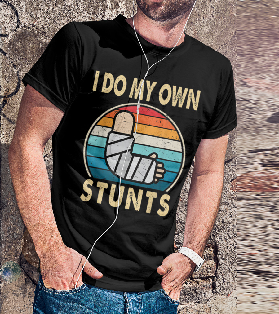 I Do My Own Stunts Broken Arm Injury Vintage Rainbow T-Shirt