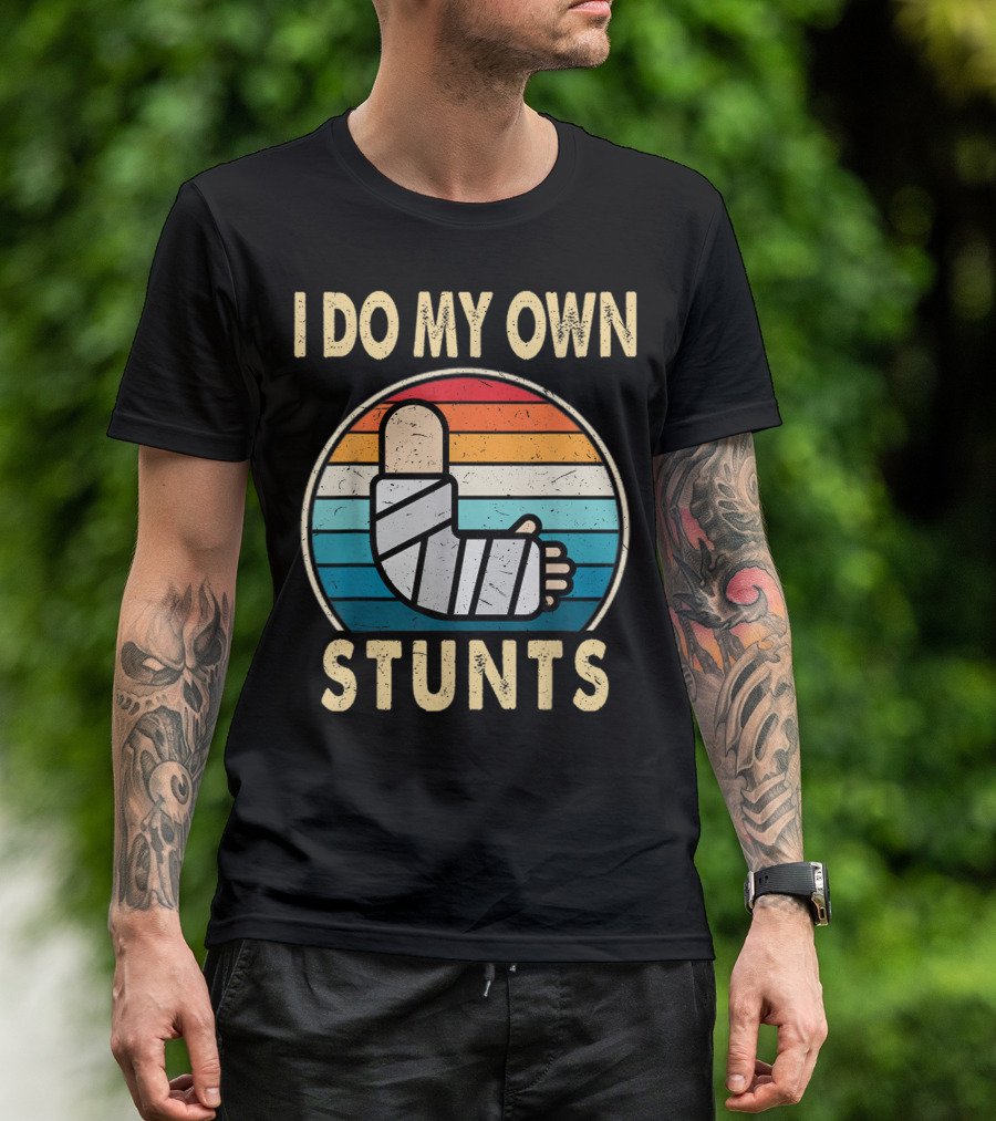 I Do My Own Stunts Broken Arm Injury Vintage Rainbow T-Shirt