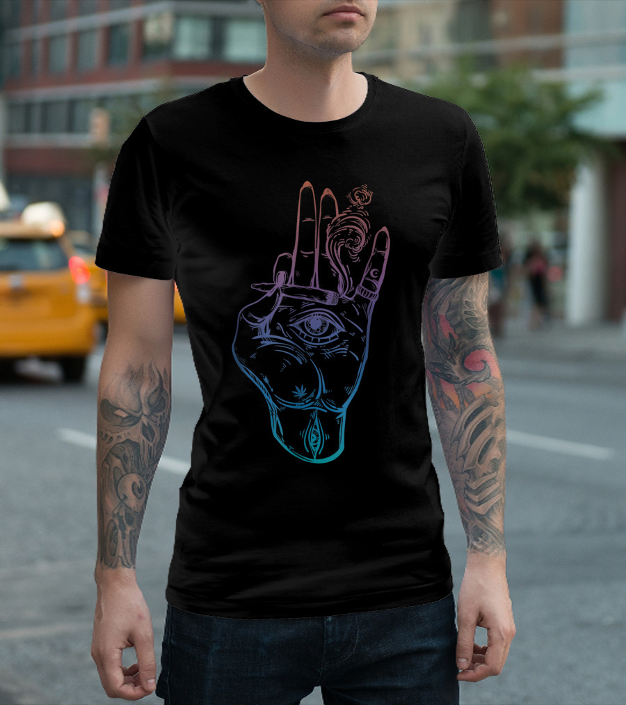 Illuminati Smoking Spliff Hand Stoner Weed 420 Eye T-Shirt