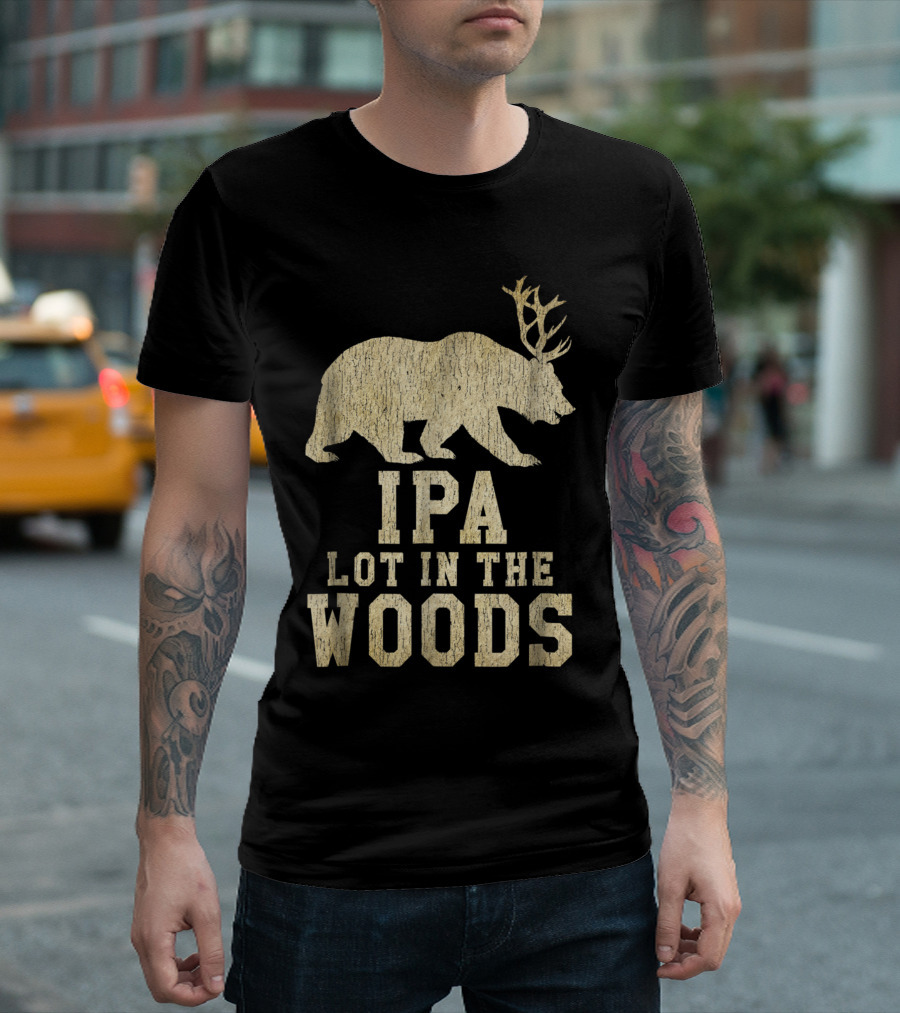 IPA Lot in the Woods Bear with Deer Antlers Beer T-Shirt