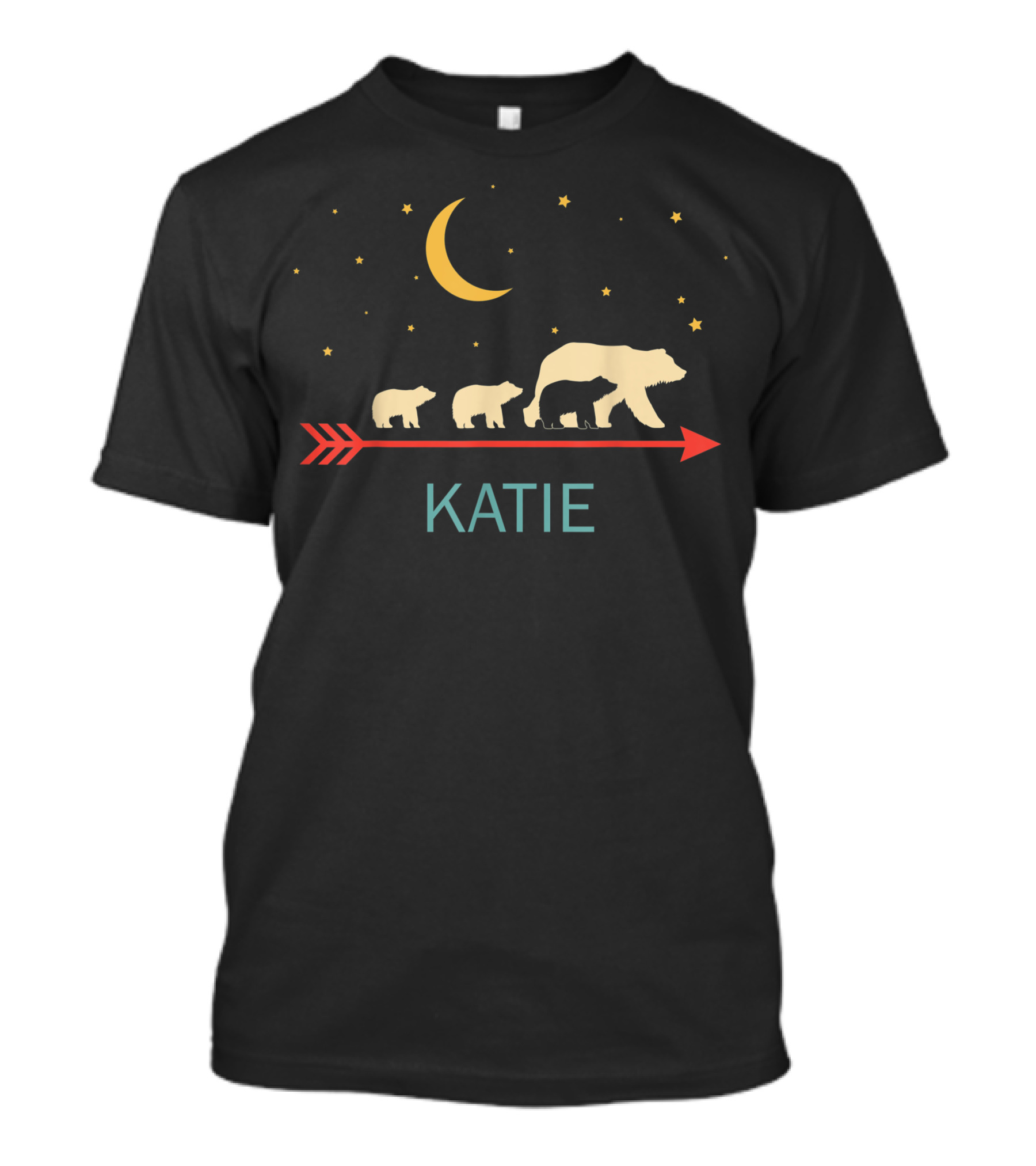Katie Name Personalized Mama Bear With Cubs Moon And Stars Arrow T-Shirt