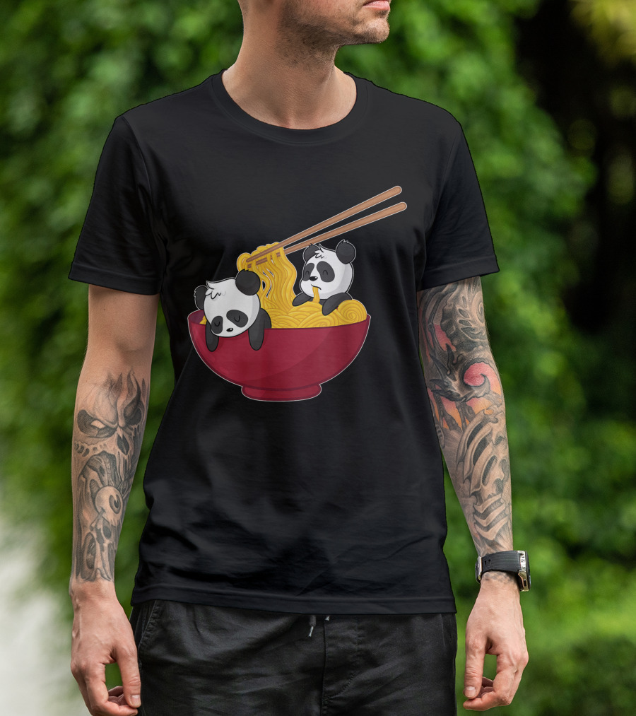 Kawaii Panda Bears In Japanese Ramen Noodles Bowl With Chopsticks T-Shirt
