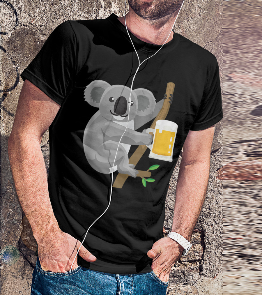 Koala Holding Beer Mug On Tree Branch T-Shirt