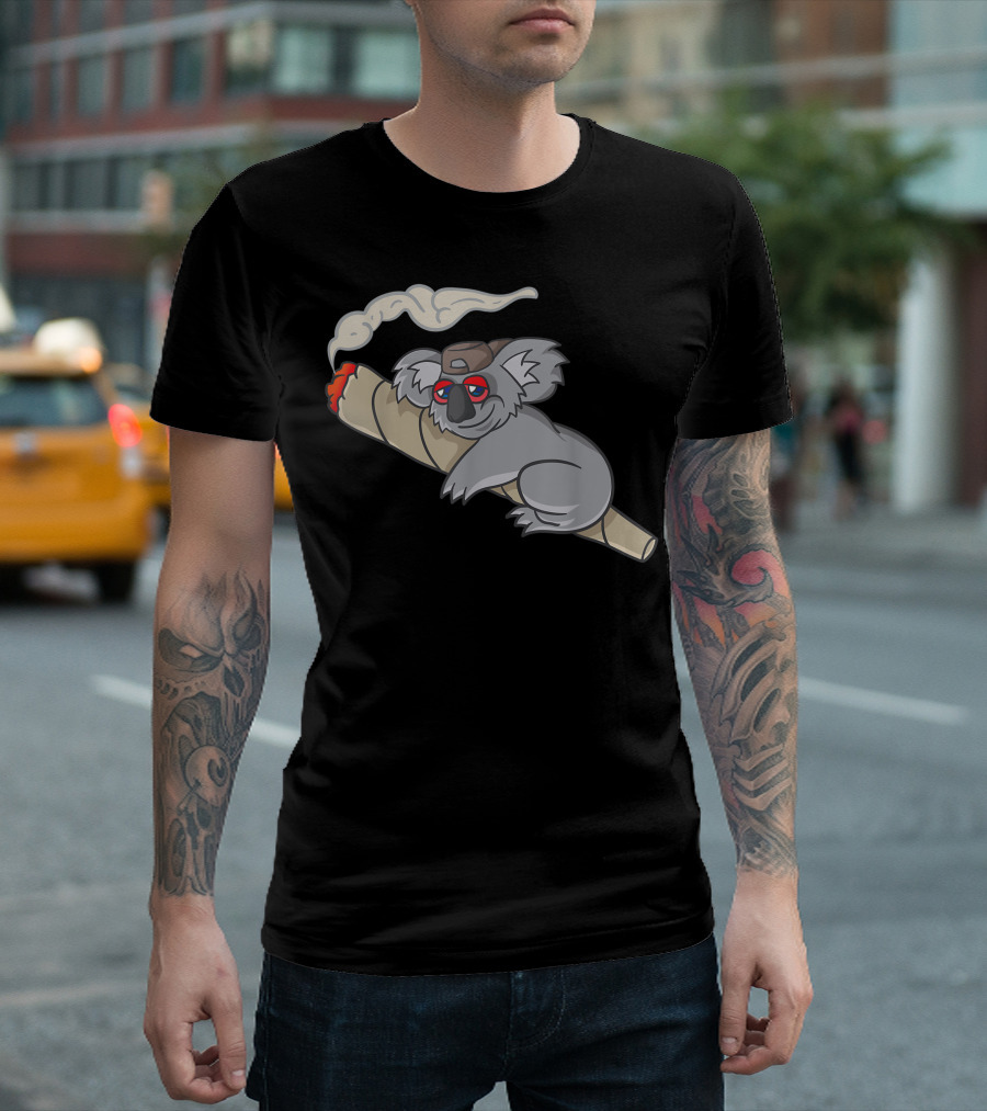 Koala Smoking Weed Cannabis Marihuana Stoner Dont Care Bear Cartoon Smoking Joint T-Shirt