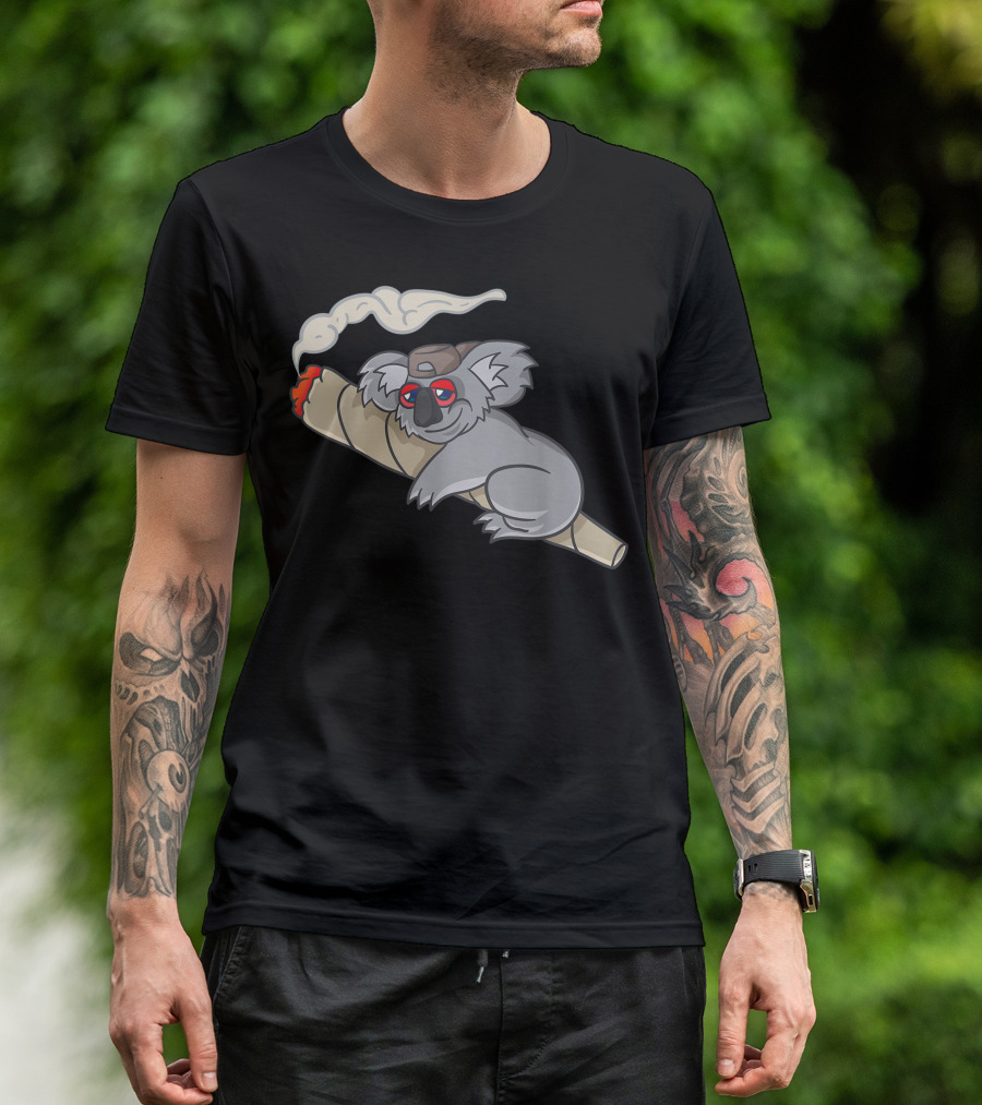 Koala Smoking Weed Cannabis Marihuana Stoner Dont Care Bear Cartoon Smoking Joint T-Shirt