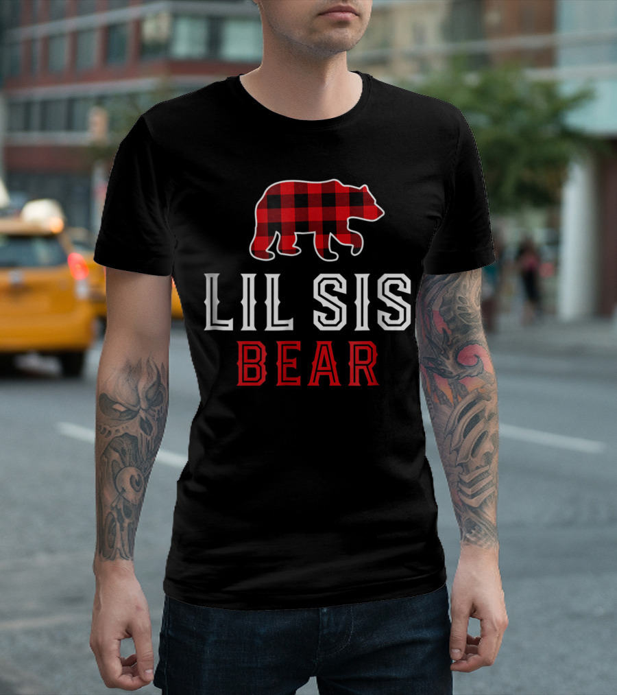 Lil Sis Bear Red Plaid Buffalo Check T-Shirt