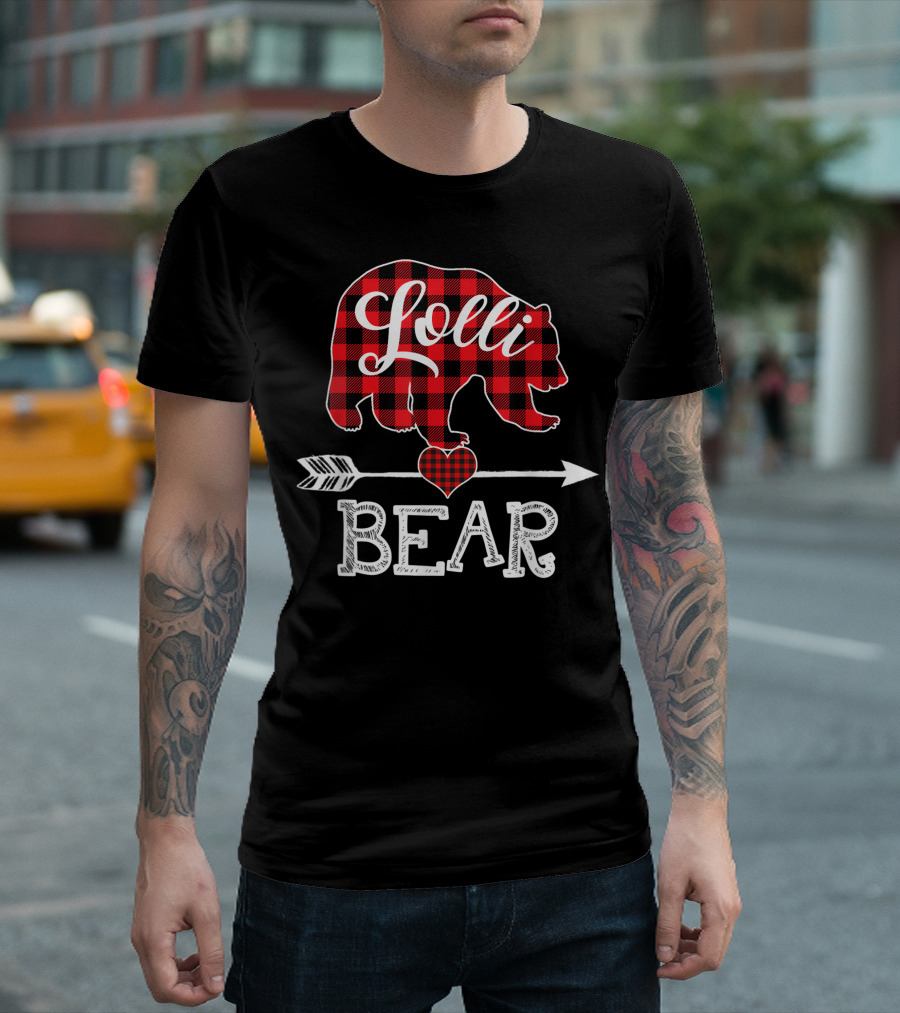 Lolli Bear Plaid Red Buffalo Family Heart Arrow T-Shirt