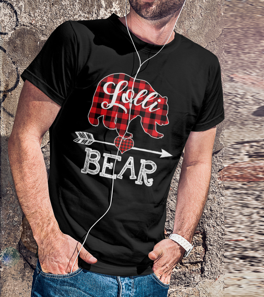 Lolli Bear Plaid Red Buffalo Family Heart Arrow T-Shirt