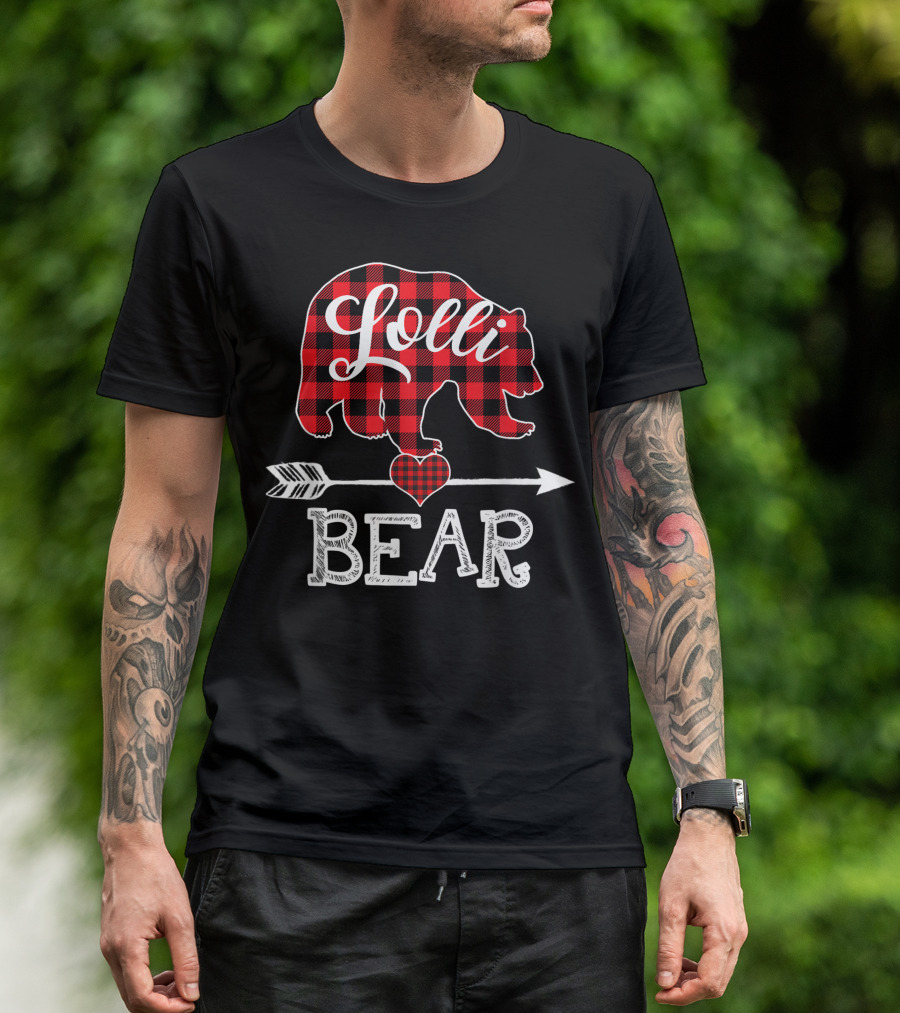 Lolli Bear Plaid Red Buffalo Family Heart Arrow T-Shirt