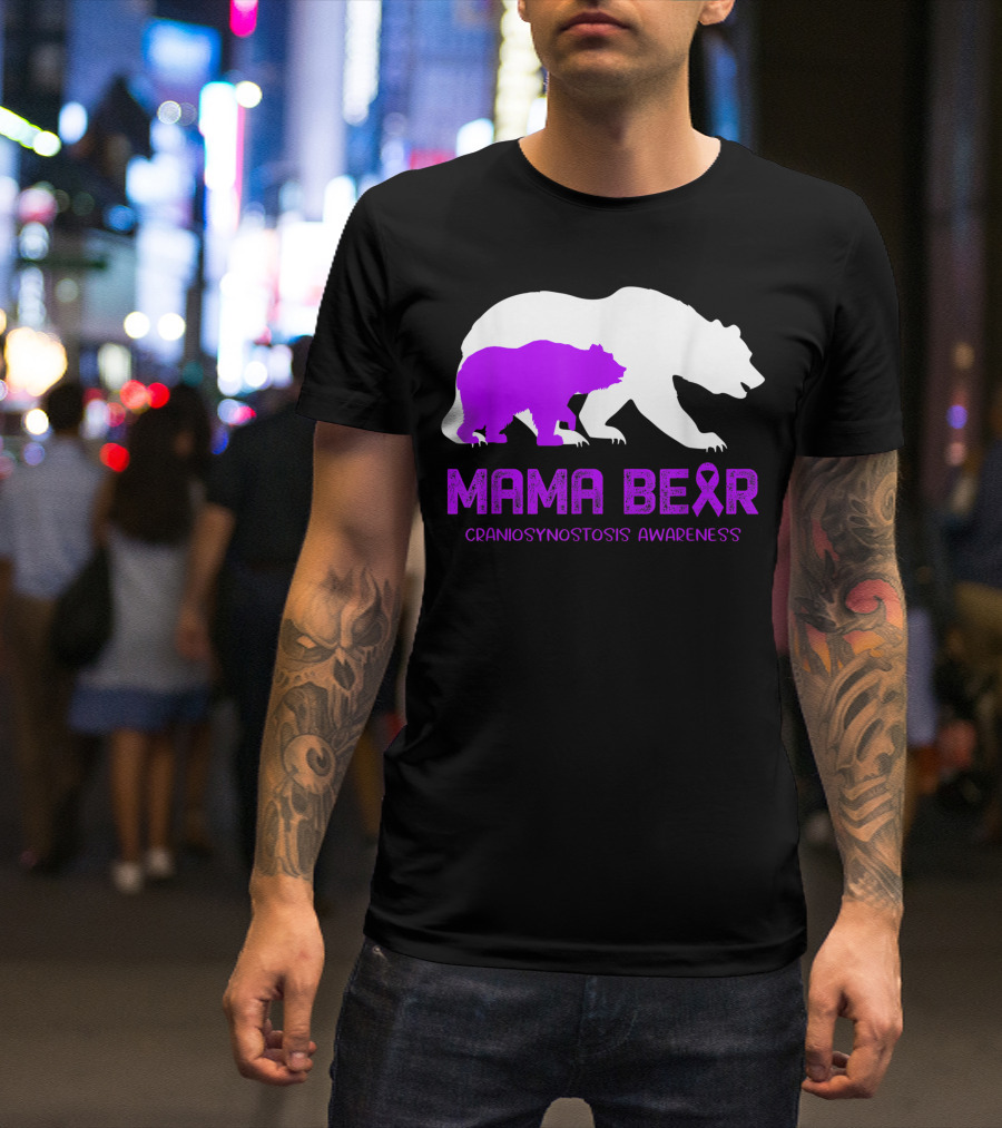 Mama Bear Craniosynostosis Awareness Purple Ribbon Bears T-Shirt