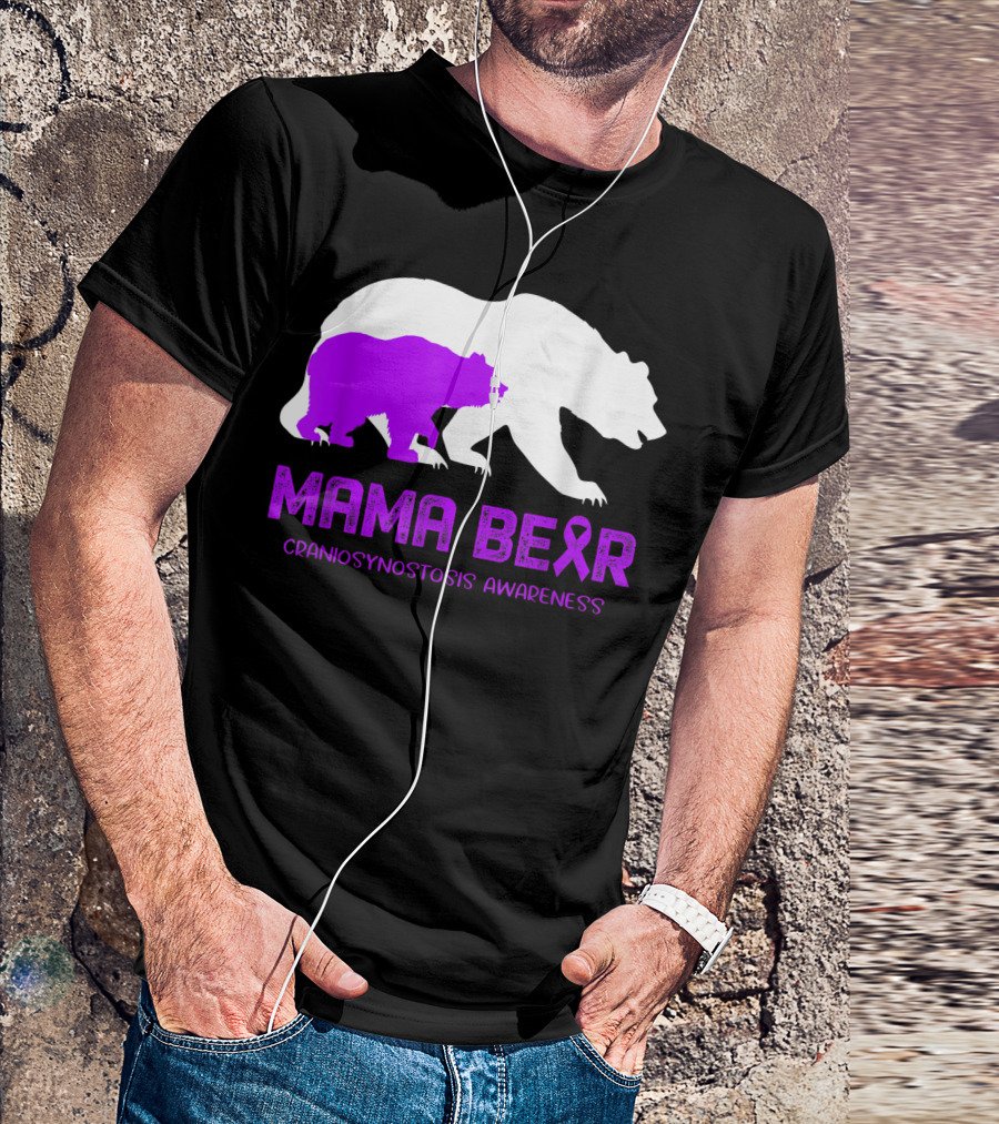 Mama Bear Craniosynostosis Awareness Purple Ribbon Bears T-Shirt