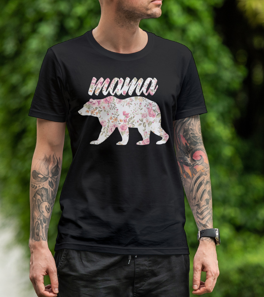 Mama Bear Watercolor Floral Pattern Mama Bear Florals T-Shirt