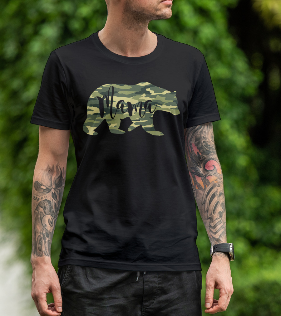 Mama Bear Fun Mom Mother Green Camo Mama T-Shirt
