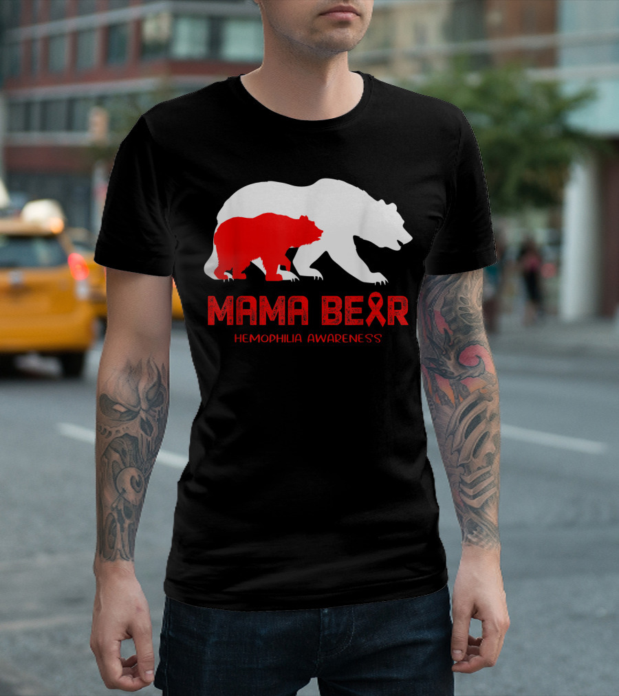 Mama Bear Hemophilia Awareness Ribbon Bears T-Shirt
