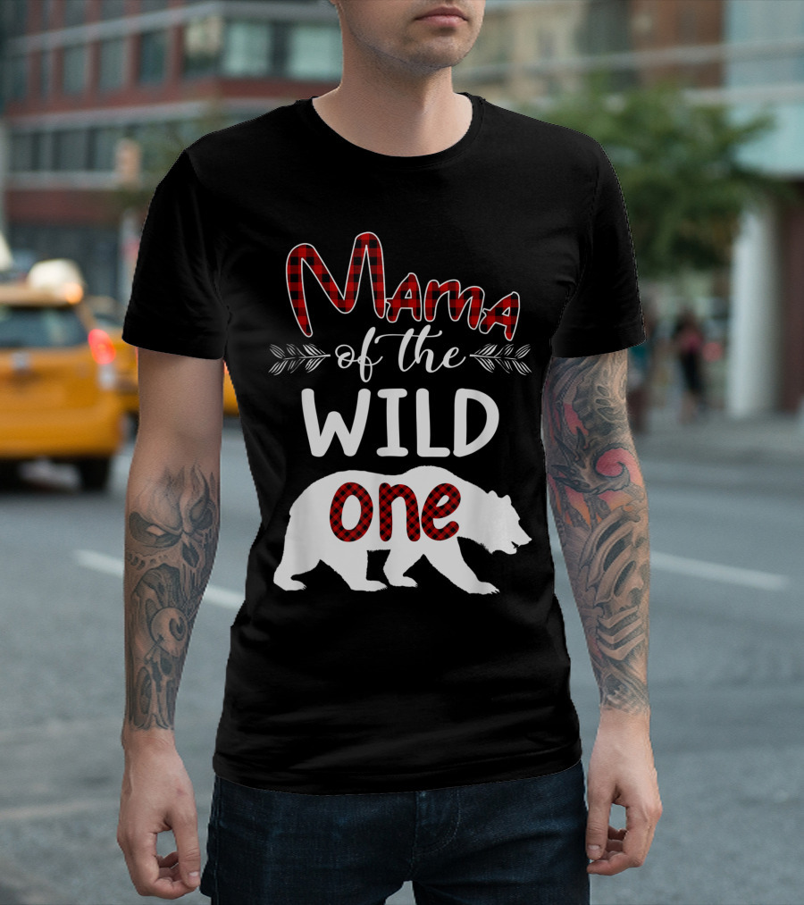 Mama Bear of the Wild One Plaid Birthday Bear T-Shirt