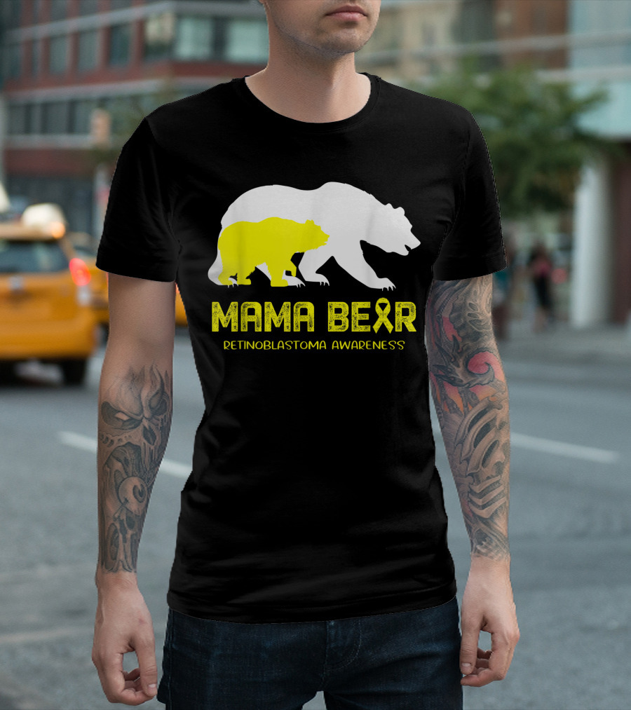 Mama Bear Retinoblastoma Awareness Yellow Ribbon T-Shirt