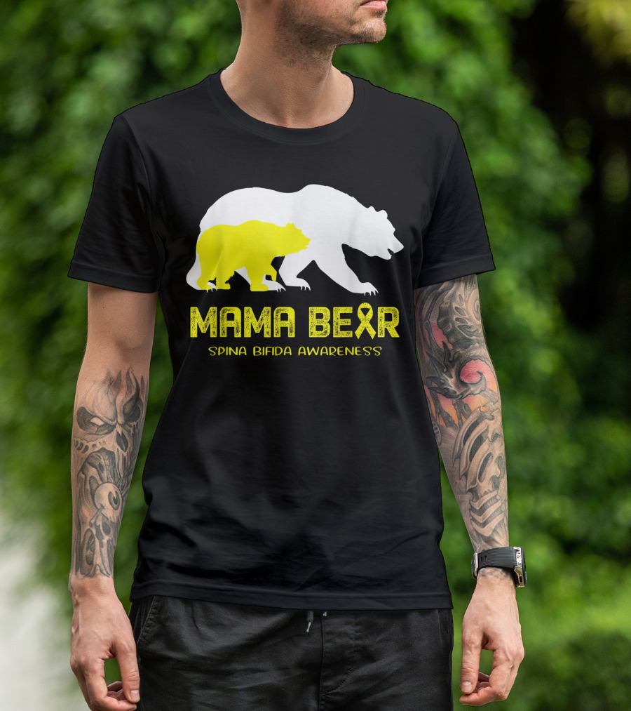 Mama Bear Spina Bifida Awareness Yellow Ribbon T-Shirt