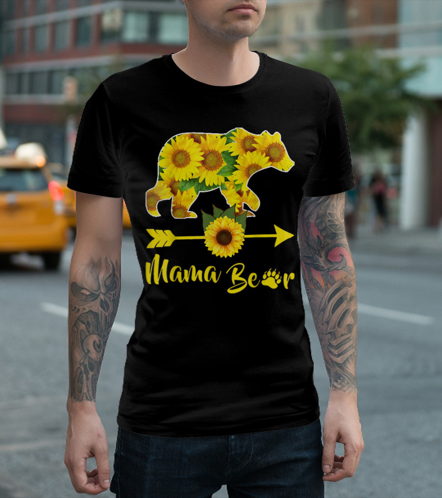 Mama Bear Sunflower Arrow with Bear Paw Prints T-Shirt