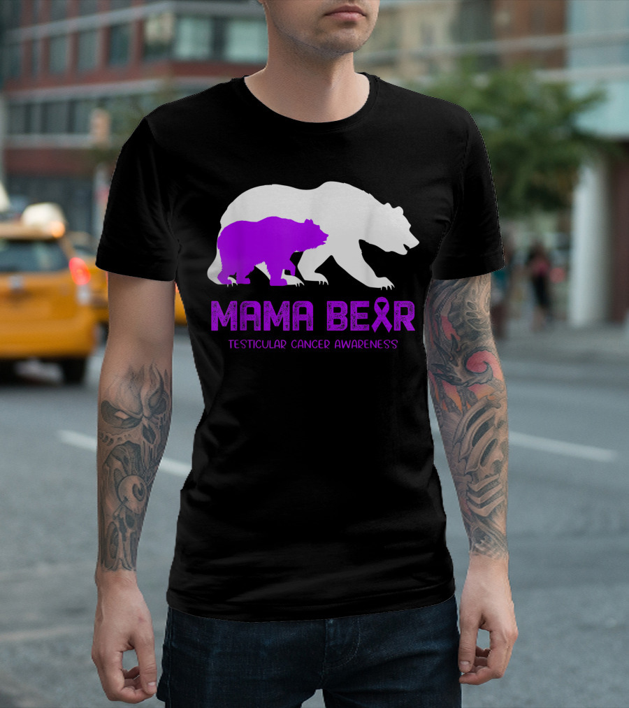 Mama Bear Testicular Cancer Awareness Ribbon Bears T-Shirt