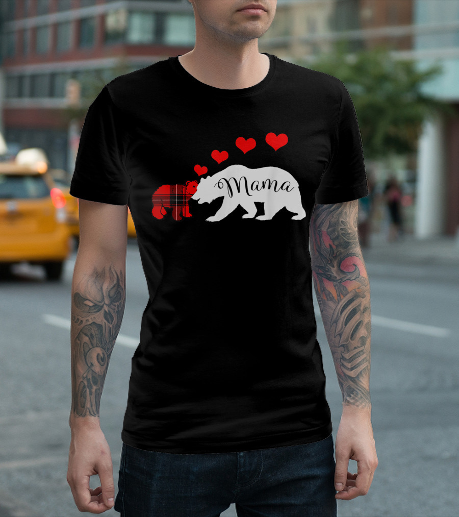 Mama Bear Hearts Buffalo Plaid Cub Valentine's Day T-Shirt