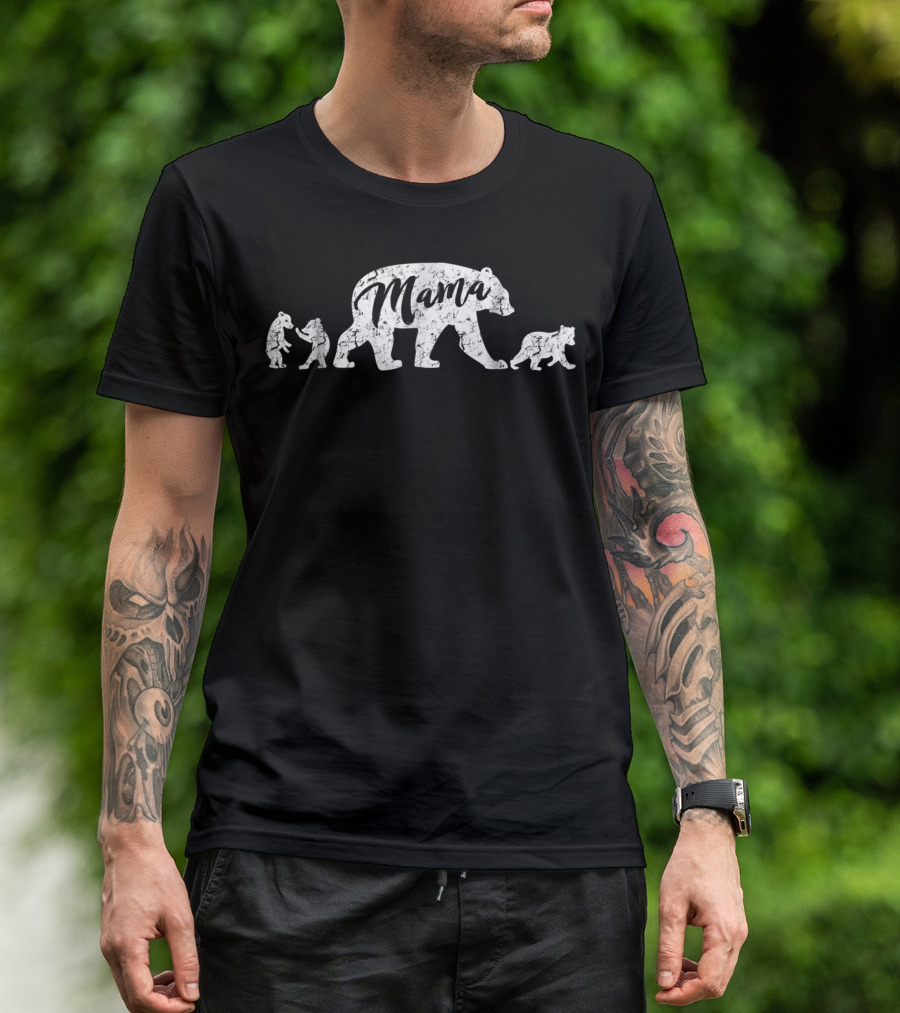 Mama Bear With Cute Cubs Trio T-Shirt
