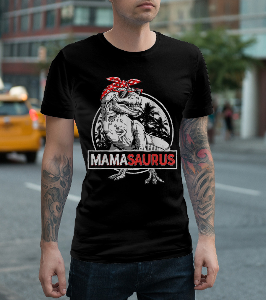 Mamasaurus Rex Dinosaur Mama Saurus Family Matching Retro Cool Bow Glasses T-Shirt