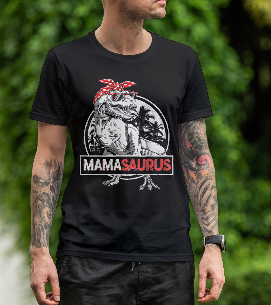 Mamasaurus Rex Dinosaur Mama Saurus Family Matching Retro Cool Bow Glasses T-Shirt