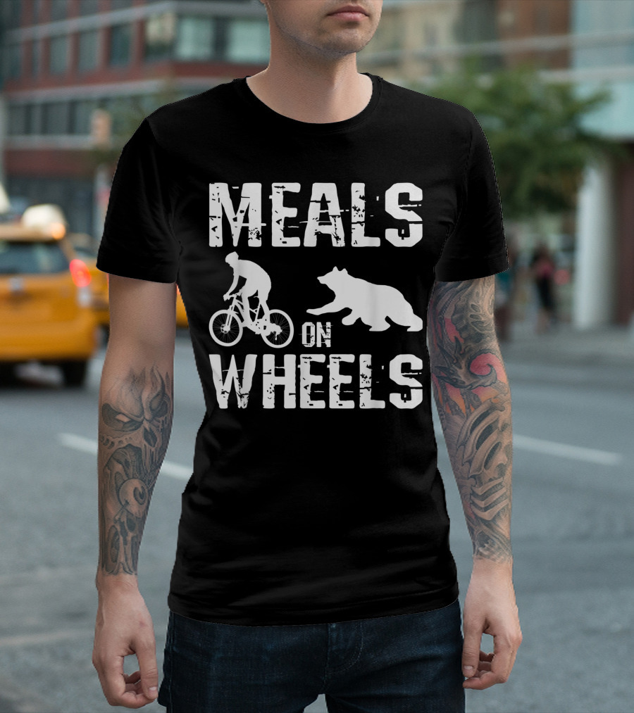 Meals On Wheels Bear Chasing Cyclist T-Shirt