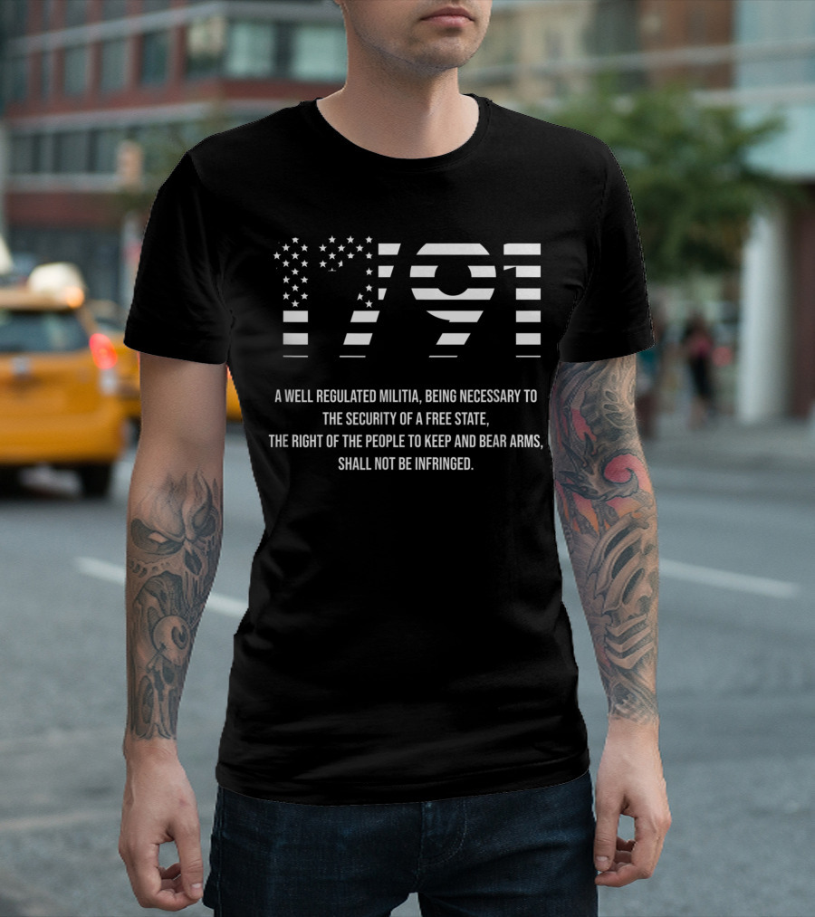 Mens 1791 USA Flag 2nd Amendment Right To Bear Arms Pro Gun Militia T-Shirt