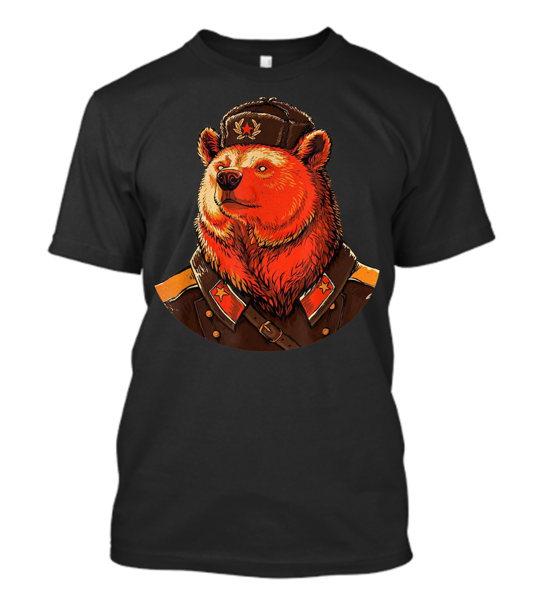 Bear In Soviet Uniform With Red Star Communist USSR Motif T-Shirt