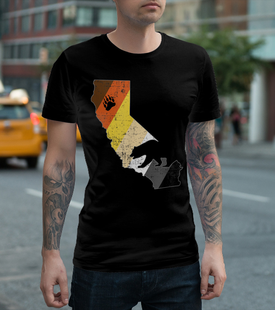 Mens California Bear Pride Flag Paw T-Shirt