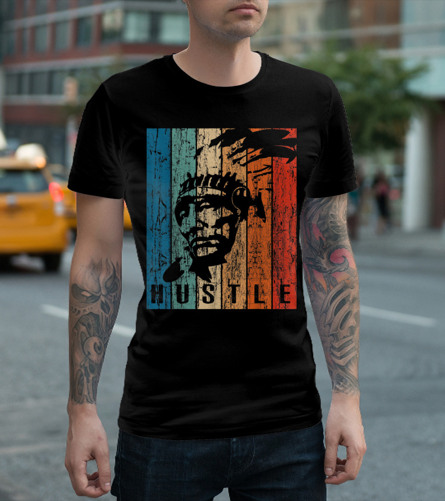 Hustle Native American Rustic Red Blue Texture T-Shirt