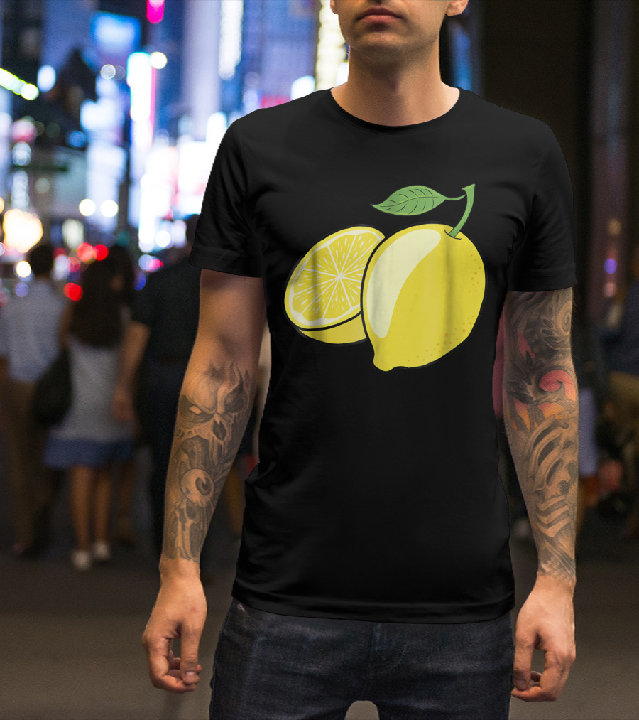 Lemon Whole And Sliced With Green Leaf T-Shirt