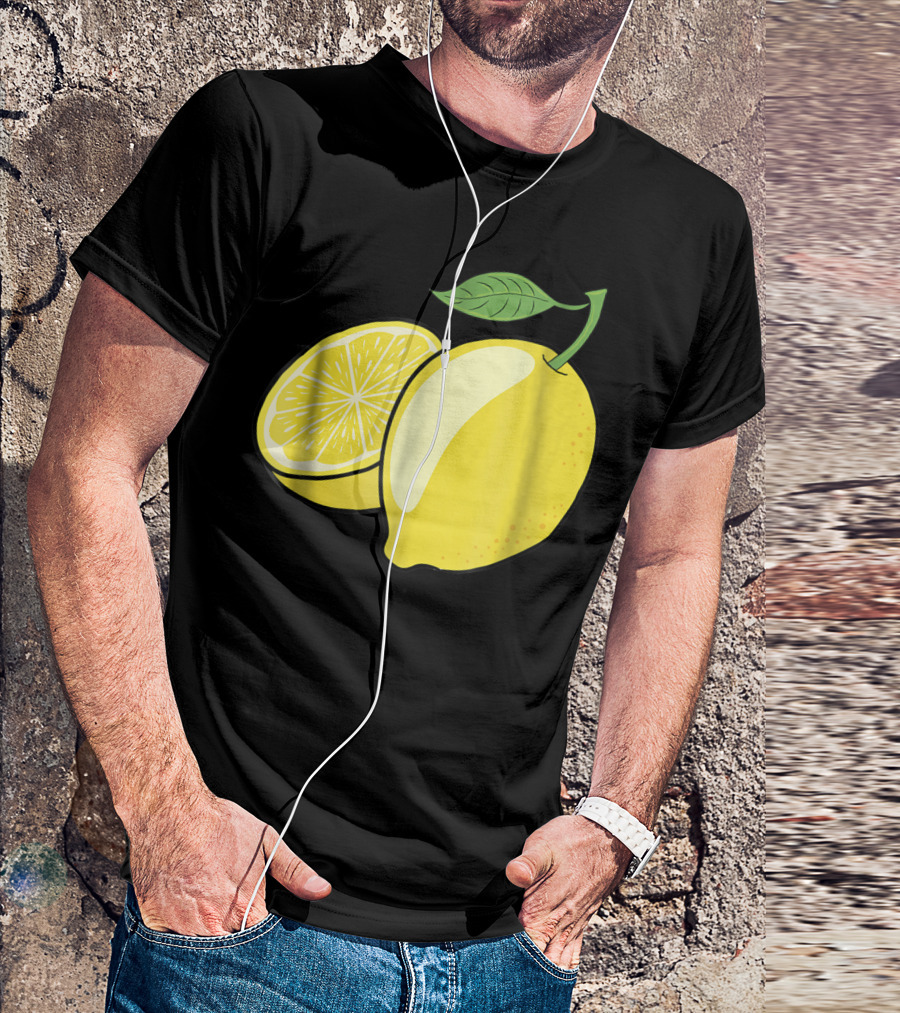 Lemon Whole And Sliced With Green Leaf T-Shirt