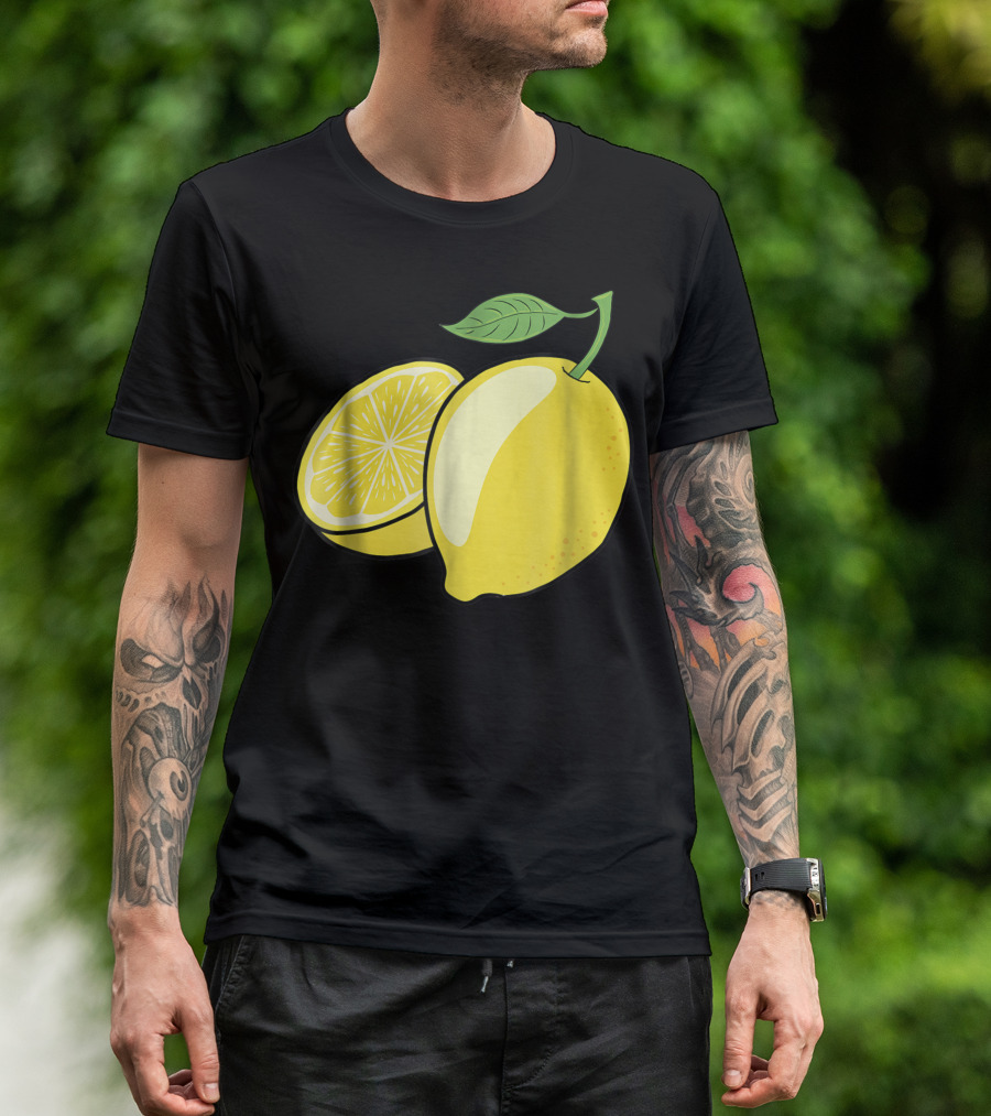 Lemon Whole And Sliced With Green Leaf T-Shirt