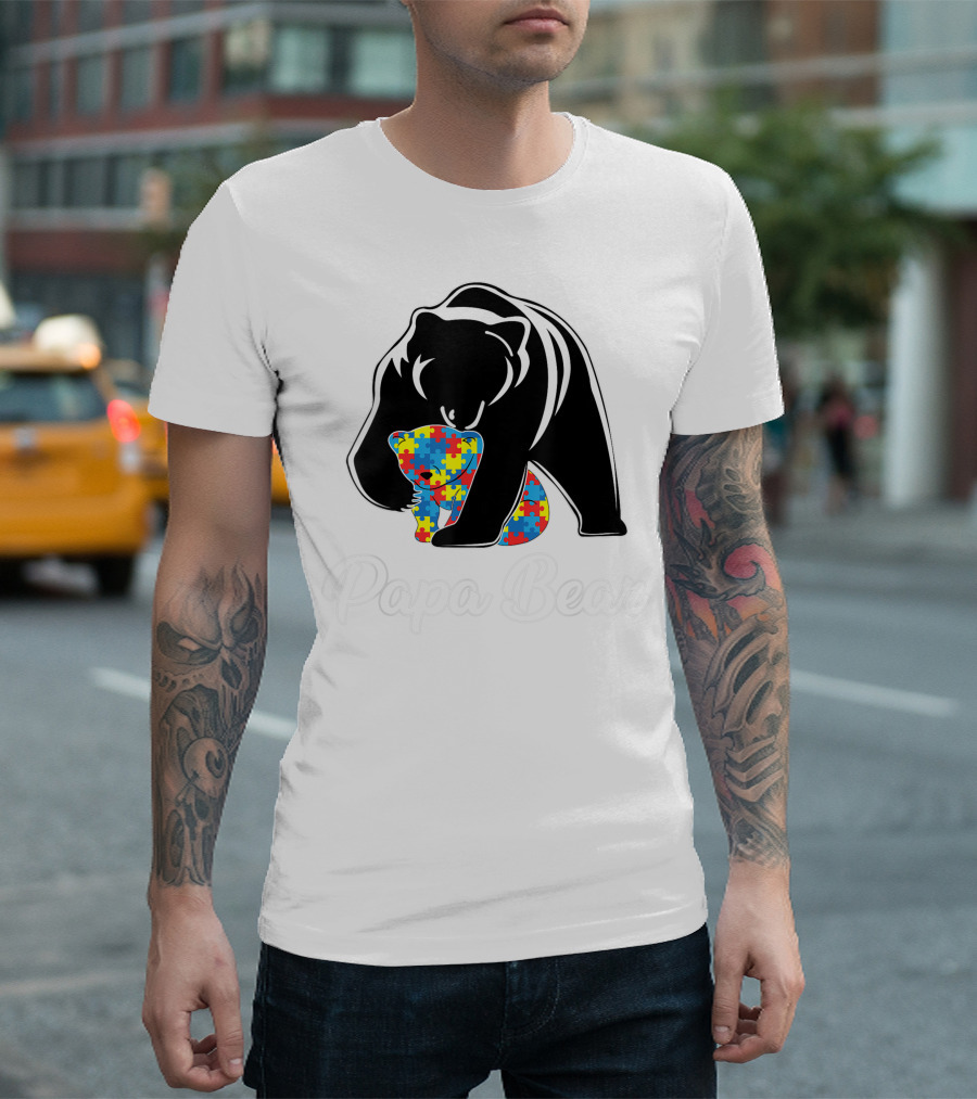 Papa Bear Autism Awareness Family Puzzle T-Shirt