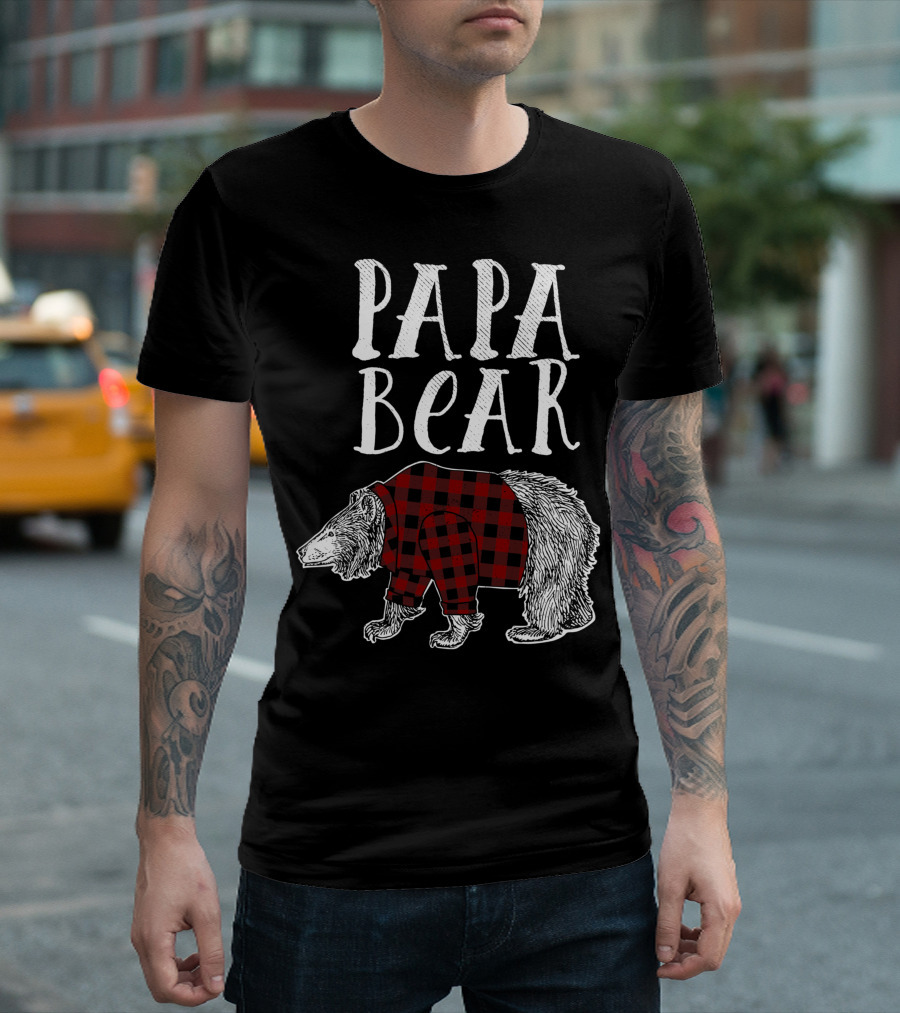 Papa Bear Plaid Lumberjack Flannel Bear Wearing T-Shirt