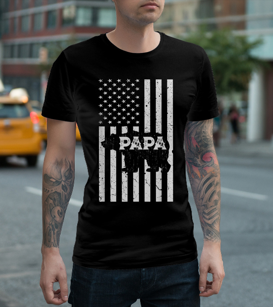 Mens Papa Bear USA American Flag Stars Stripes T-Shirt