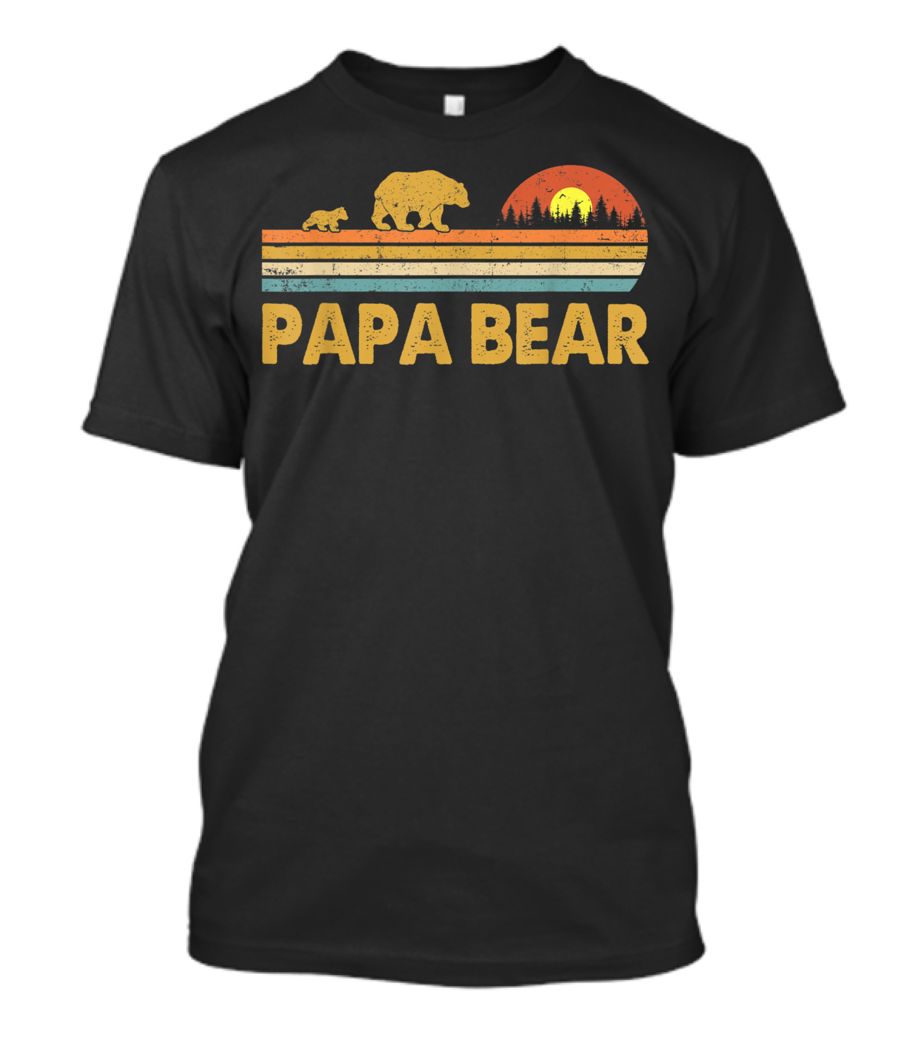 Papa Bear Vintage Daddy Wildling Dad Retro Sunset Bear Family T-Shirt