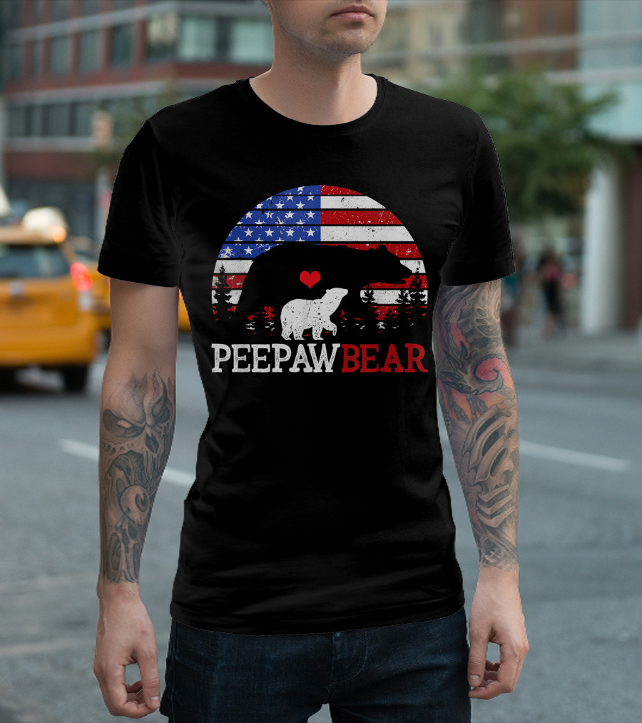 Peepaw Bear American Flag Heart Fourth Of July T-Shirt